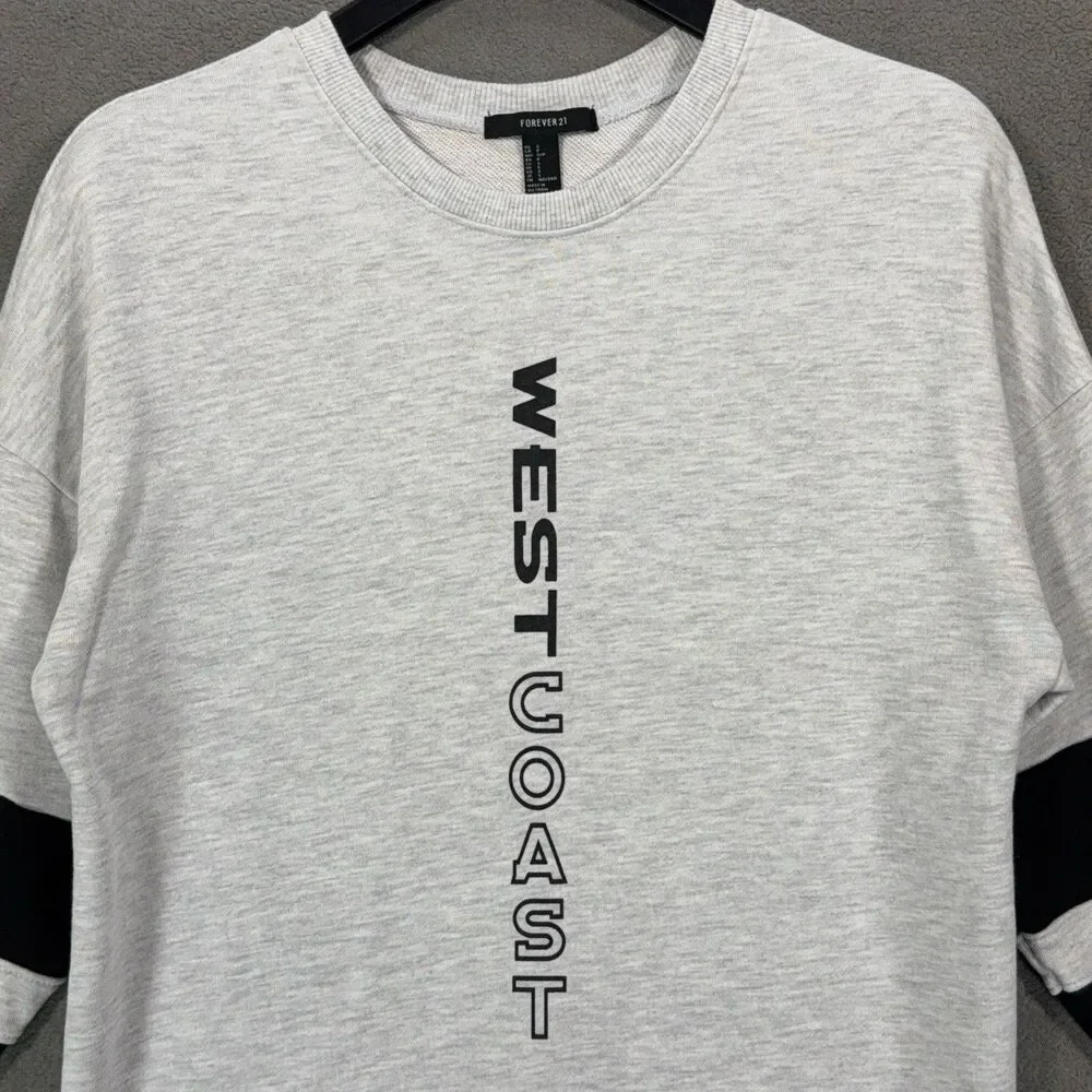 Forever 21 Women S Sweatshirt West Coast Stripe Sleeve Gray Pullover Varsity - Picture 2 of 10